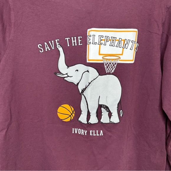 Ivory Ella T Shirt Womens Long Sleeve Tee Basketball Save The Elephant Red Small - Picture 4 of 5